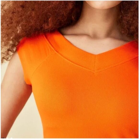 BDG Urban Outfitters Shannen V-Neck Ribbed Top In Orange - Picture 3 of 7